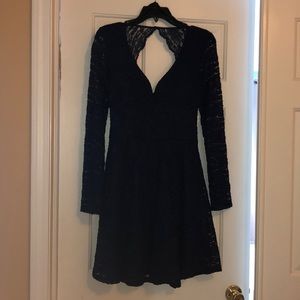 Navy Blue Long Sleeved Lace Dress